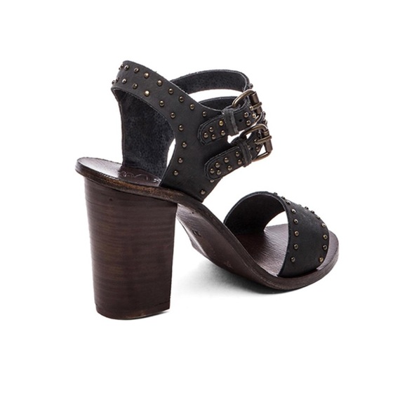 Black Studs Smooth Leather Block Heel Sandals - Picture 4 of 8